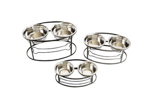 Raised Double Bowl Dog Bone Feeder